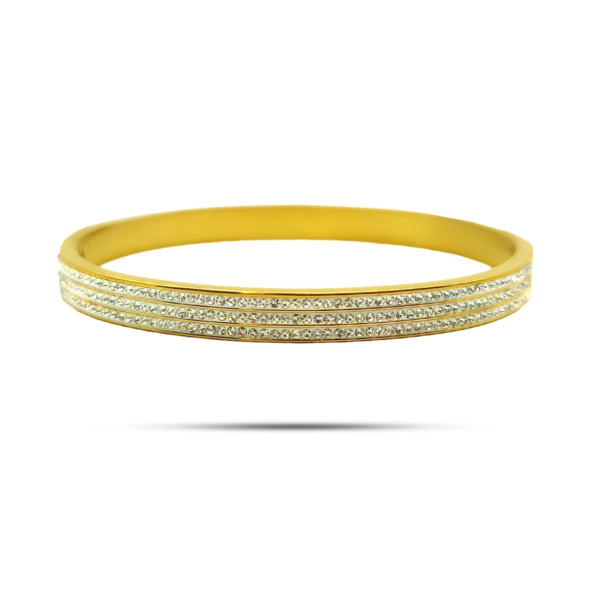 Pulsera Acero Brazalete Triple Linea de Mini Cristales