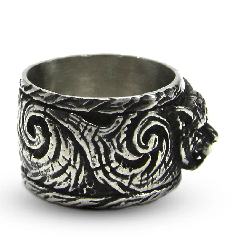 Anillo Hombre Acero Inox Plateado Negro Tigre Grecas