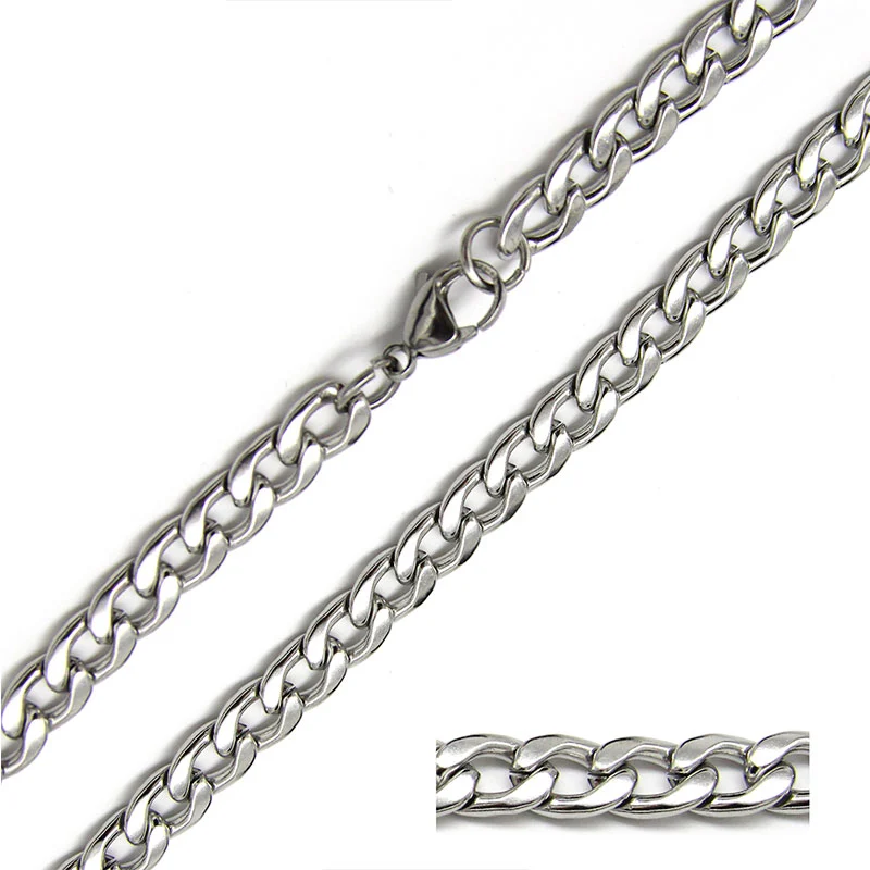 Cadena Acero Inox Plateado Eslabón Cubano 8mm x 70cm