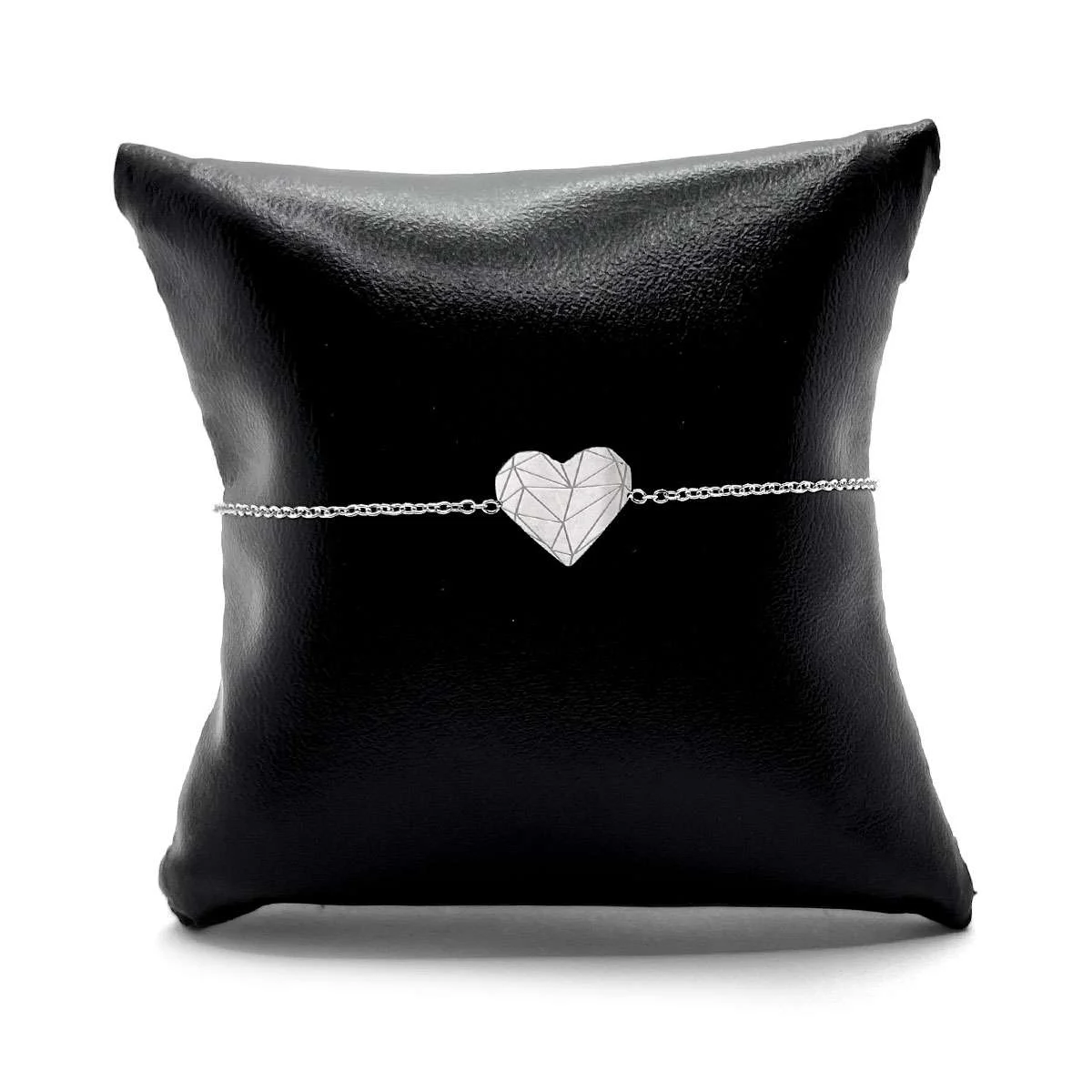 Pulsera Acero Plateado De Mujer Diseño Corazón Geométrico