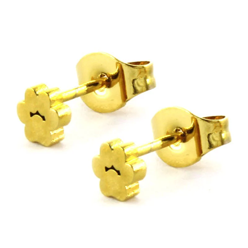 Aretes Tipo Broquel Acero Dorado Petite Huella Perro