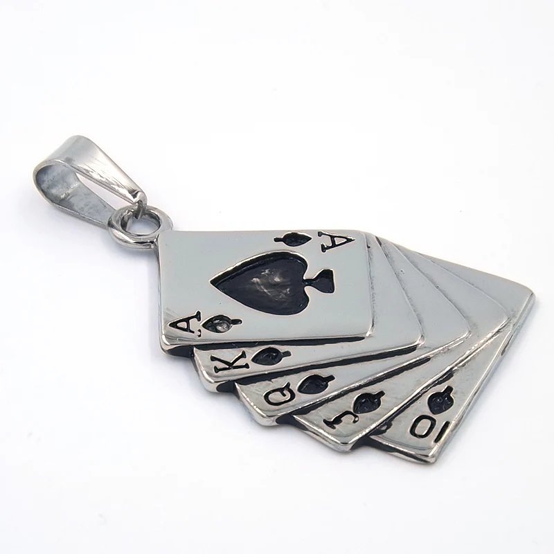 Dije de Acero Cartas Royal Flush de Picas
