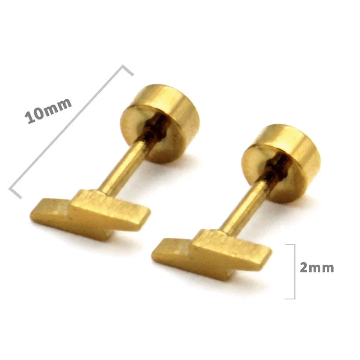 Aretes Tipo Broquel Dormilon Acero Dorado Mini Rayo