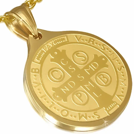 Dije de Acero Dorado Mini Medalla San Benito