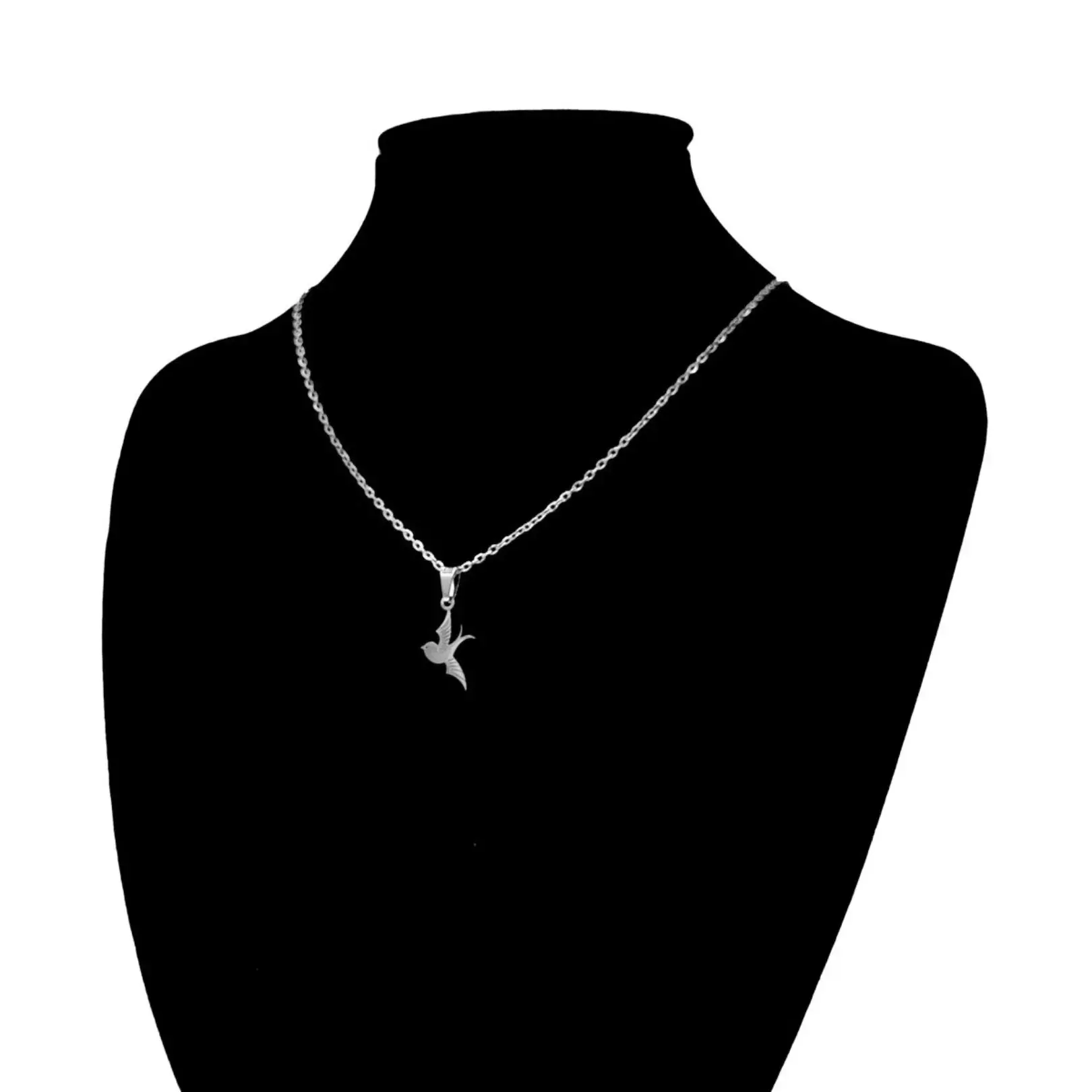 Set Joyeria Acero Plateado Ave Golondrina Volando
