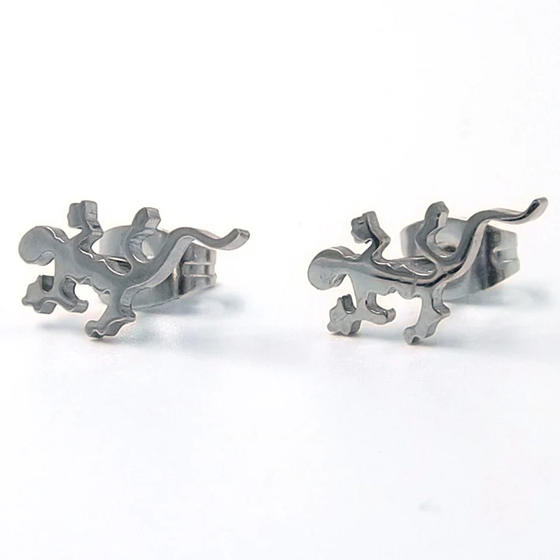 Aretes de Acero tipo Broquel Lagartija Plateada