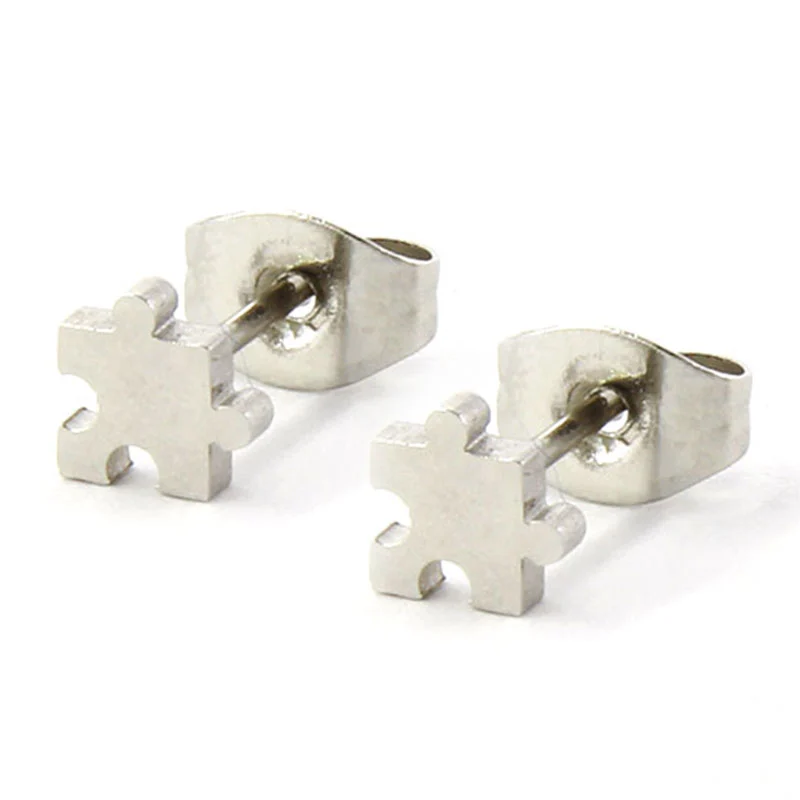 Aretes Tipo Broquel Acero Plateado Petite Rompecabezas