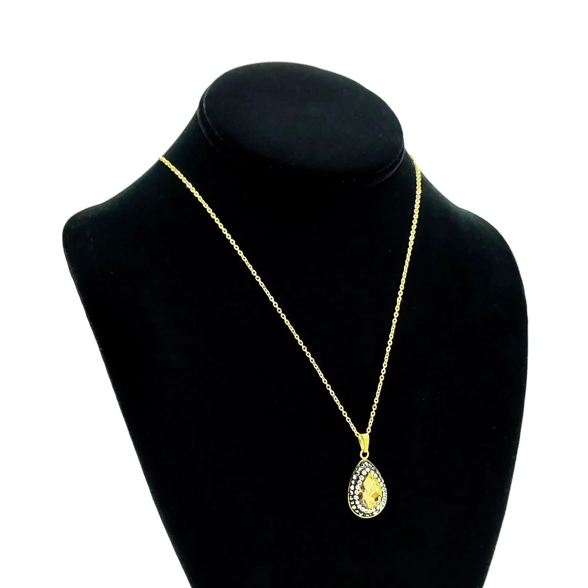 Set Joyeria Acero Inoxidable Dorado Piedra Gota Cafe
