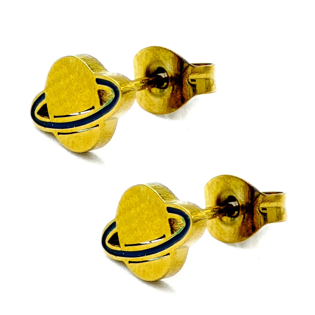 Aretes Acero Inox Dorado Tipo Broquel Planeta Saturno