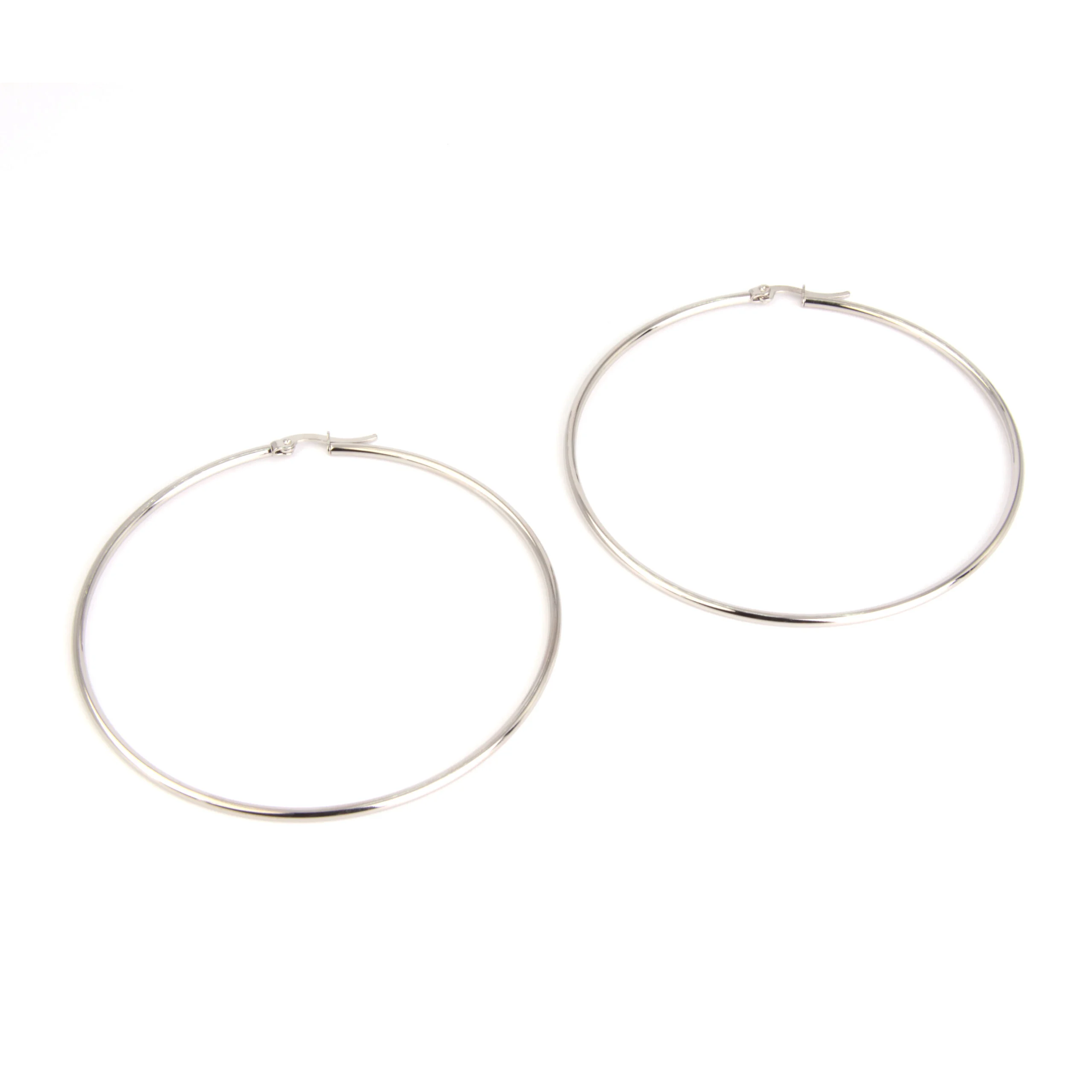 Aretes Acero Plateado Arracadas Lisas Tubular 73 mm