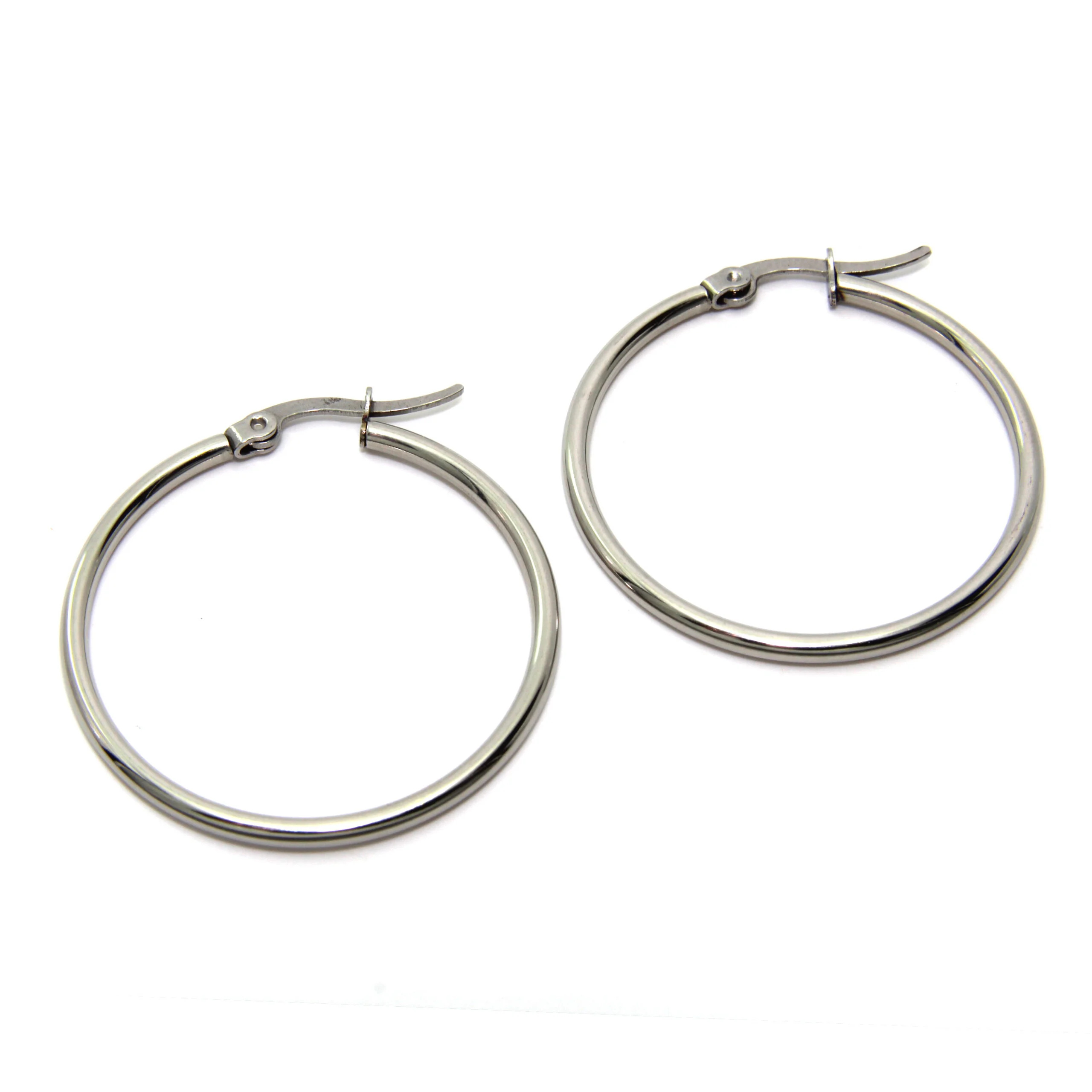 Aretes Acero Plateado Arracadas Tubular Liso 35 mm