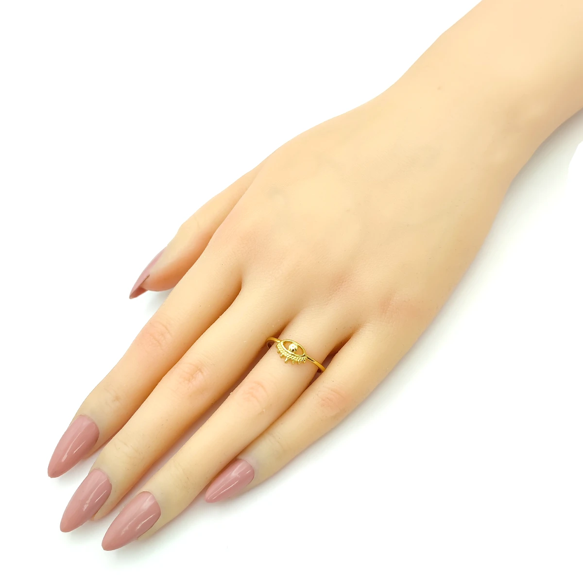 Anillo Acero Inox Dorado Ojo Místico Corona Ajustable