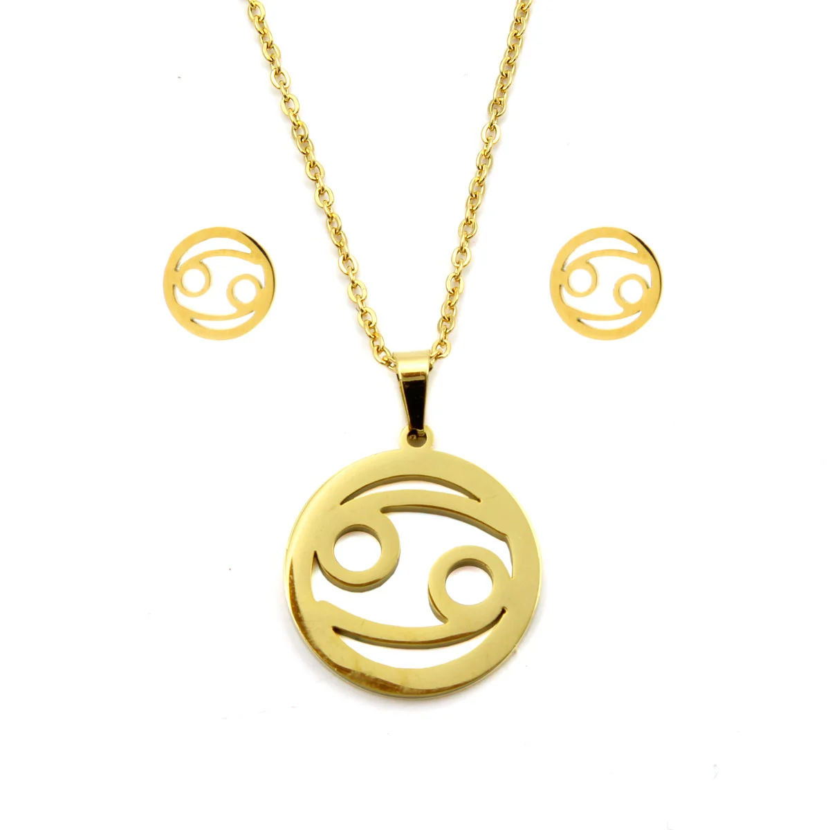 Set Joyeria Acero Dorado Signo Cancer Horoscopo