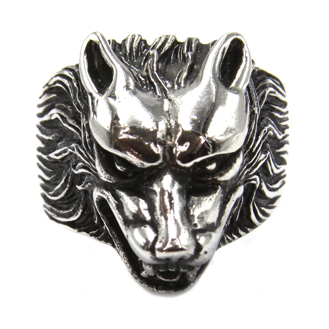 Anillo de Hombre en Acero Cabeza de Lobo Nocturno