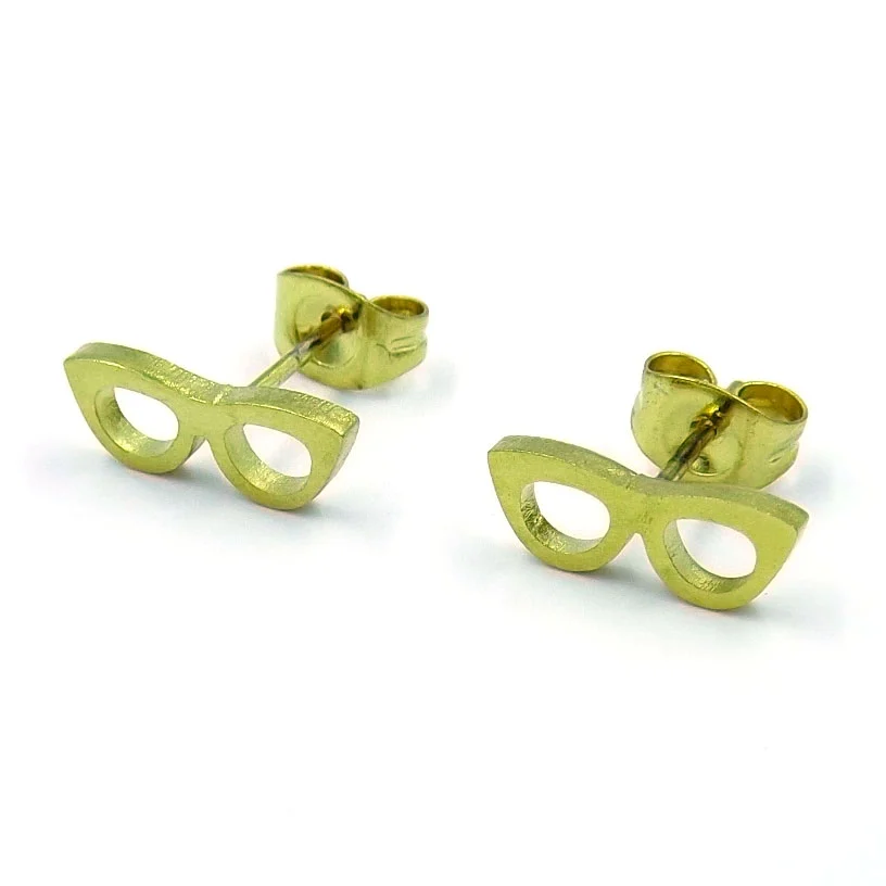 Aretes Tipo Broquel Acero Dorado Lentes de Sol