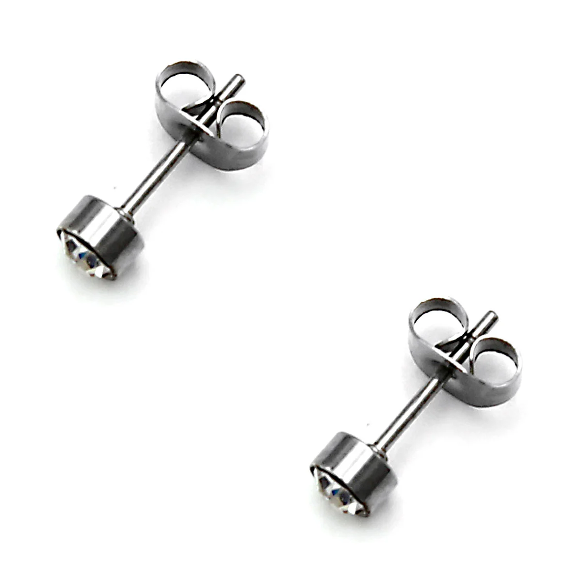 Aretes Acero Inox Plateado Tipo Broquel Cristal Claro