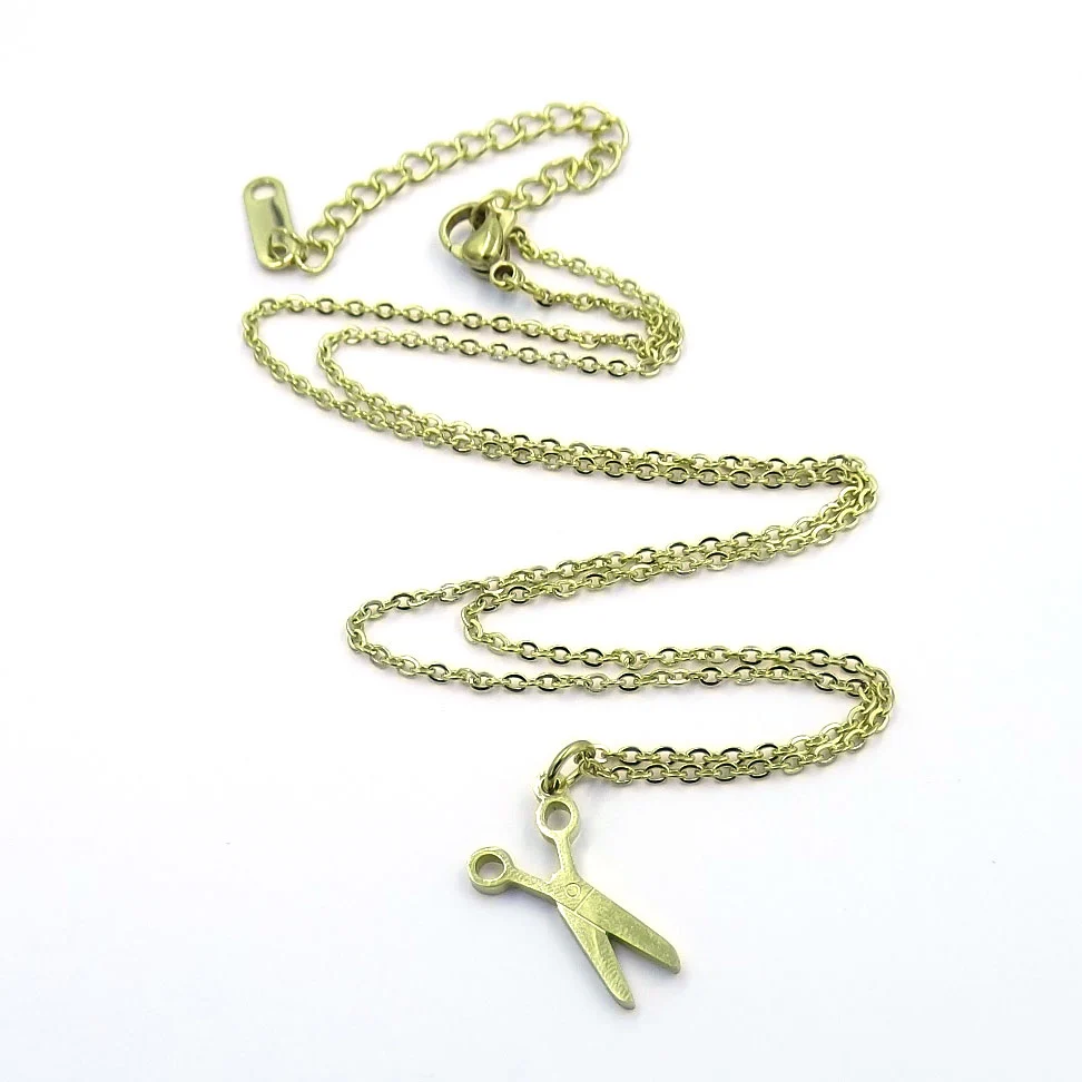 Collar Acero Dorado Tijeras Corte Estética