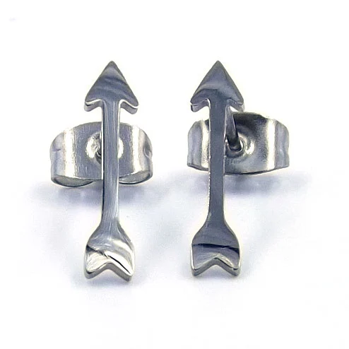 Aretes Acero Inoxidable Plateado Tipo Broquel Flecha Recta