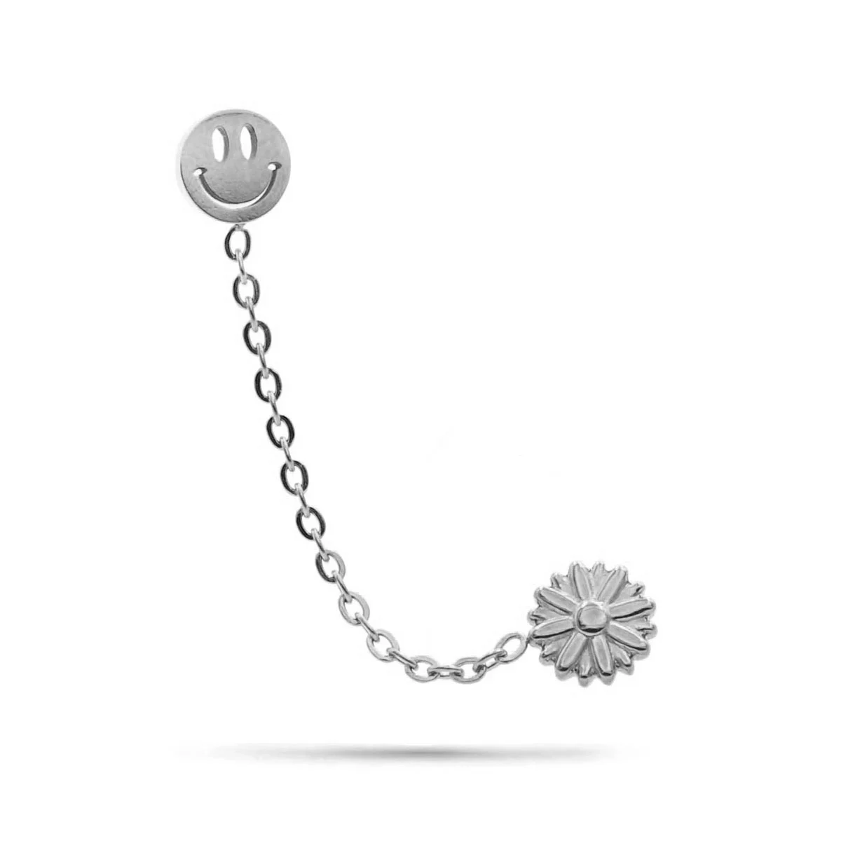 Ear Cuff Acero Inoxidable Plateado Carita Feliz - Aretes