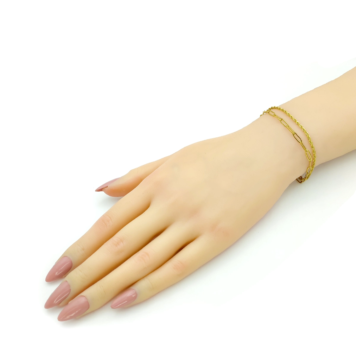 Pulsera Acero Inox Doble Cadena Torzal y Cadena Oval
