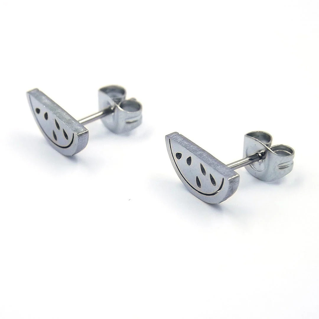 Aretes Tipo Broquel Acero Plateado Sandia