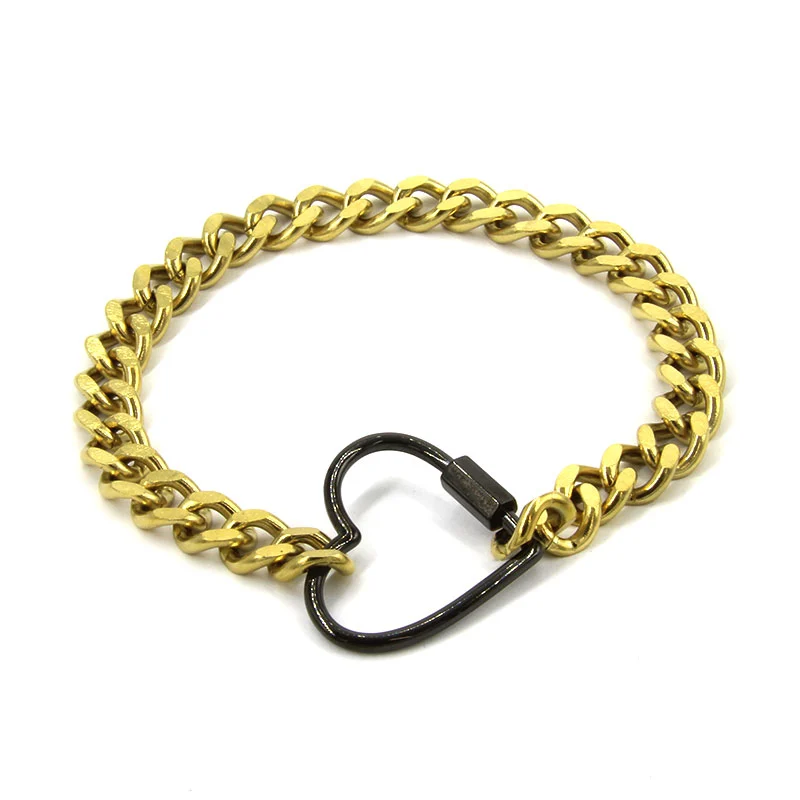 Pulsera Acero Dorado Eslabon Cubano Broche Corazon