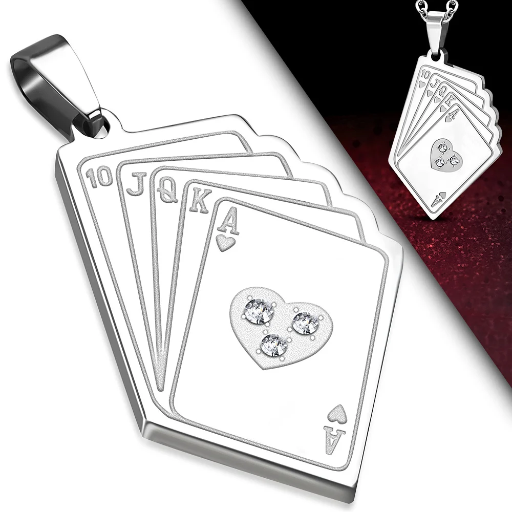 Dije Acero Inox Royal Flush Corazones Zirconias