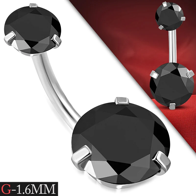 Piercing Para Ombligo Acero Zirconia Redonda Doble Negra