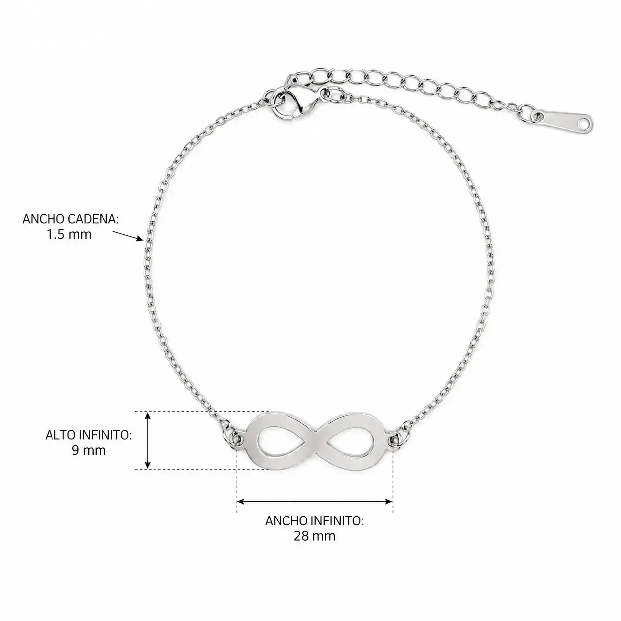 Pulsera Acero Plateado Simbolo Infinito Liso Sencilla