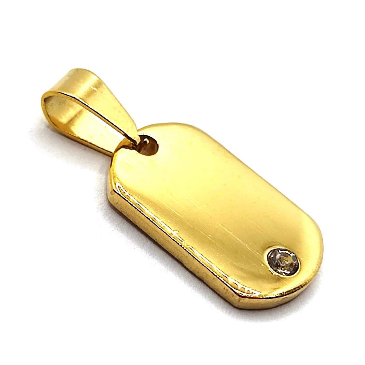 Dije Acero Inoxidable Dorada Mini Placa Sencilla Zirconia