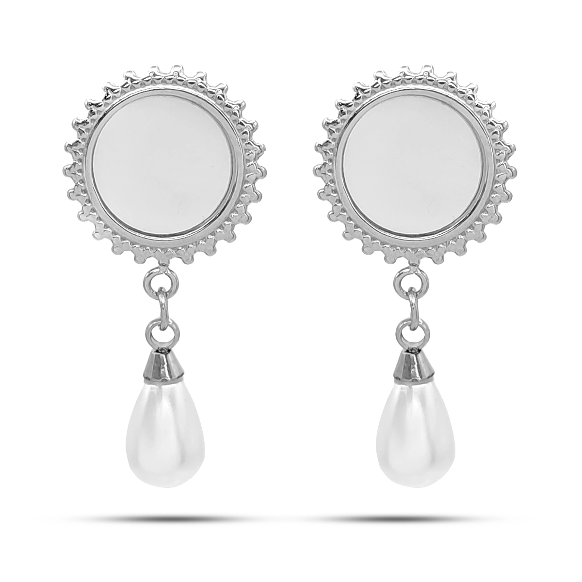 Aretes Acero Plateado de Clip Ajustable Perla Colgante