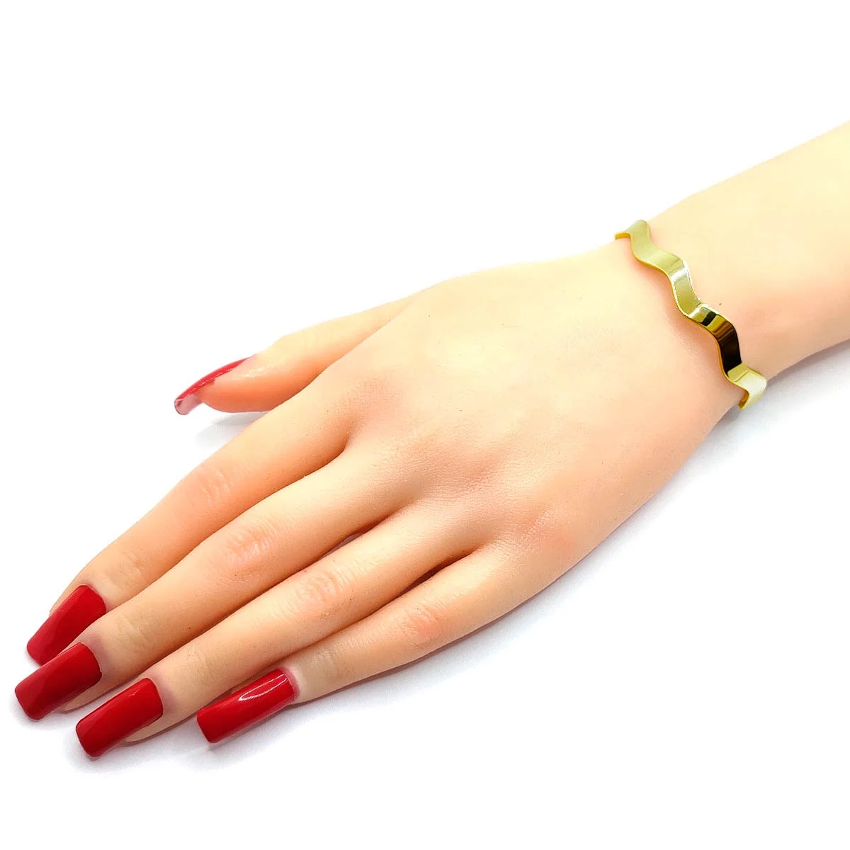 Pulsera Brazalete Acero Inoxidable Dorada Lisa Ondulado