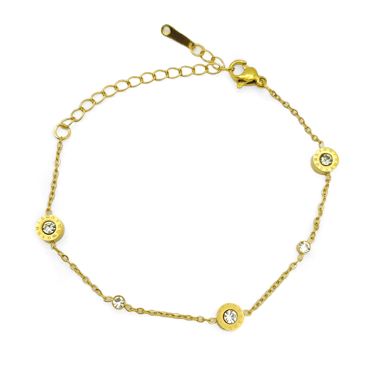 Pulsera Acero Circulos Numeros Romano Cristales Claros