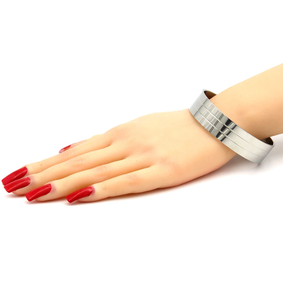 Pulsera Tipo Pulso Acero Inox Plateado Doble Bisel Liso