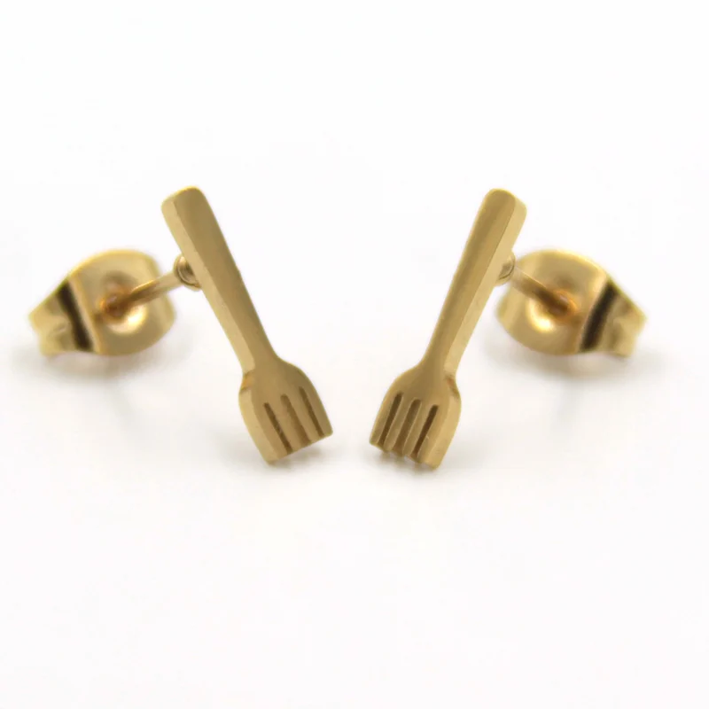 Aretes Tipo Broquel Acero Dorado Tenedor Cheff Cubierto
