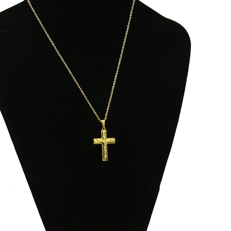 Collar Acero Inoxidable Dorado Cruz Doble Jesús Cristo