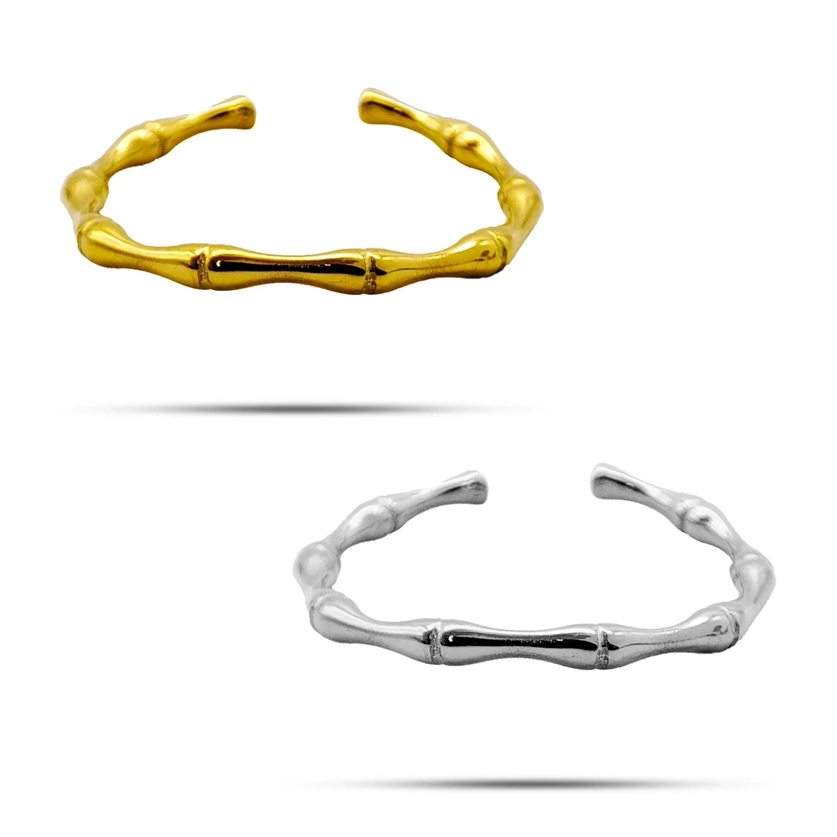 Anillo Acero Tipo Bambú Liso Delgado Sencillo Ajustable