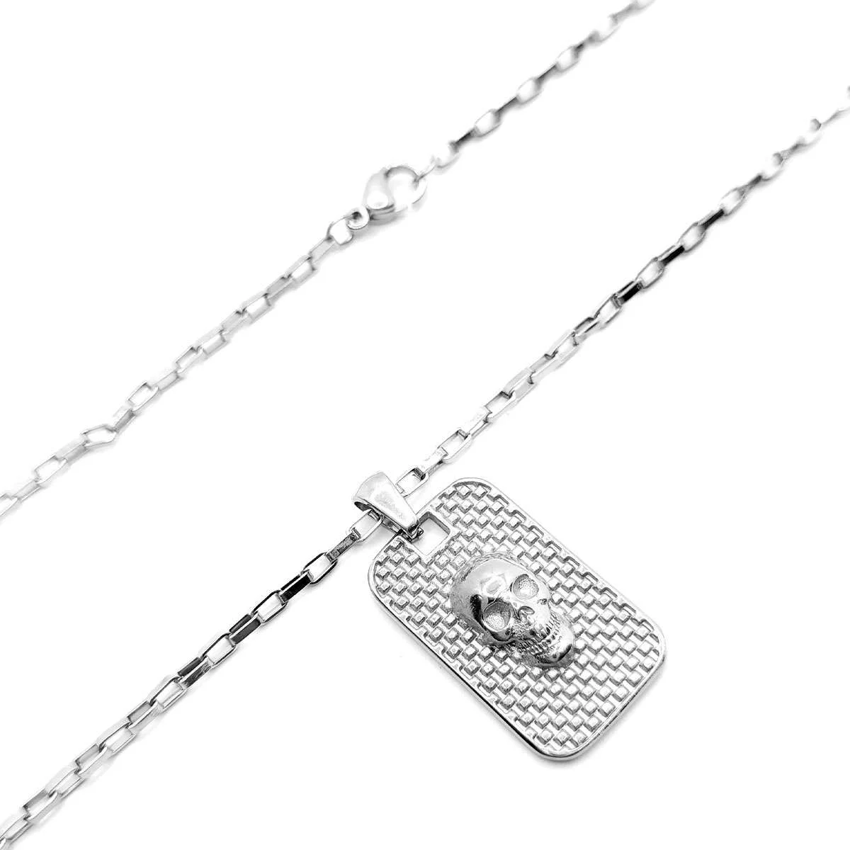 Collar Acero Plateado Placa Cráneo Calavera Real 26x16 mm