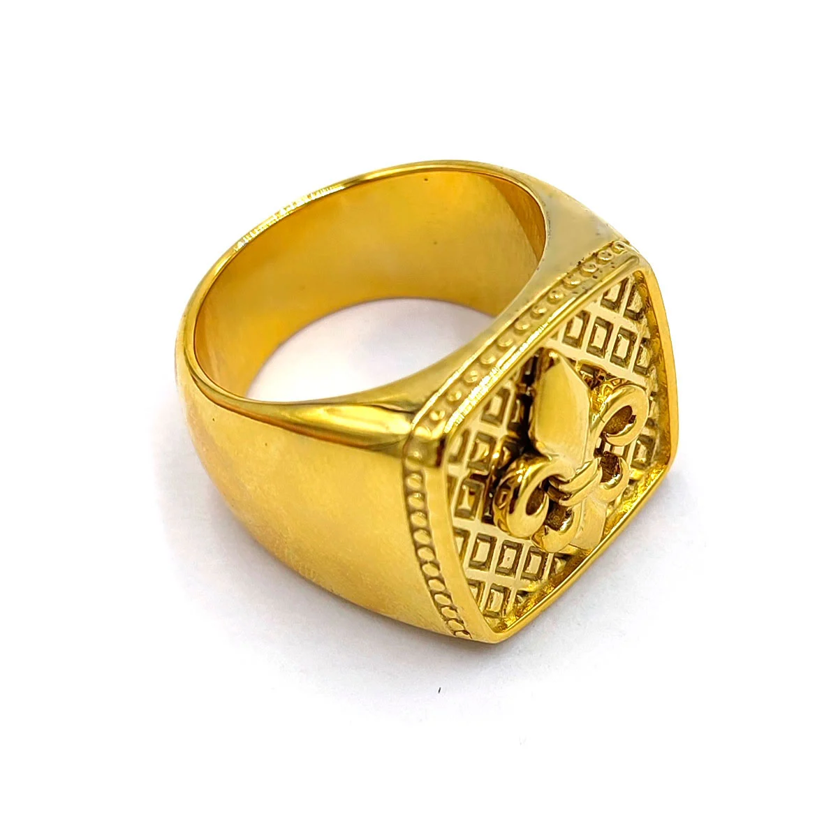 Anillo Acero Inoxidable Dorado Hombre Flor De Liz
