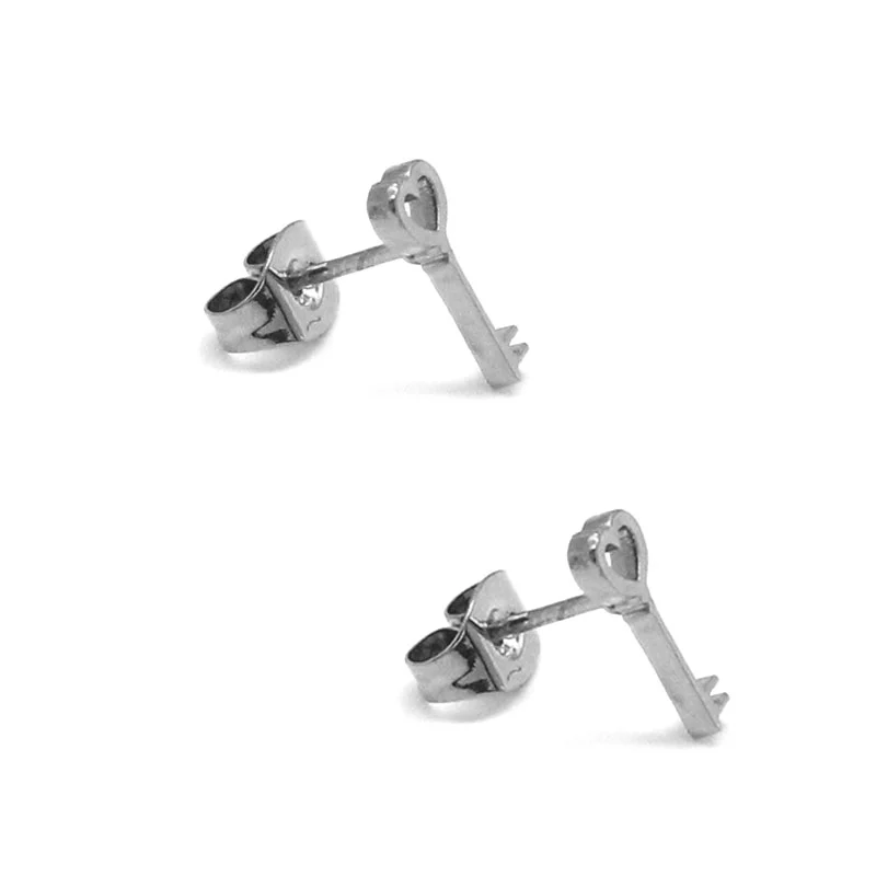 Set de Joyeria Acero Inox Plateado Corazon Llave Antigua