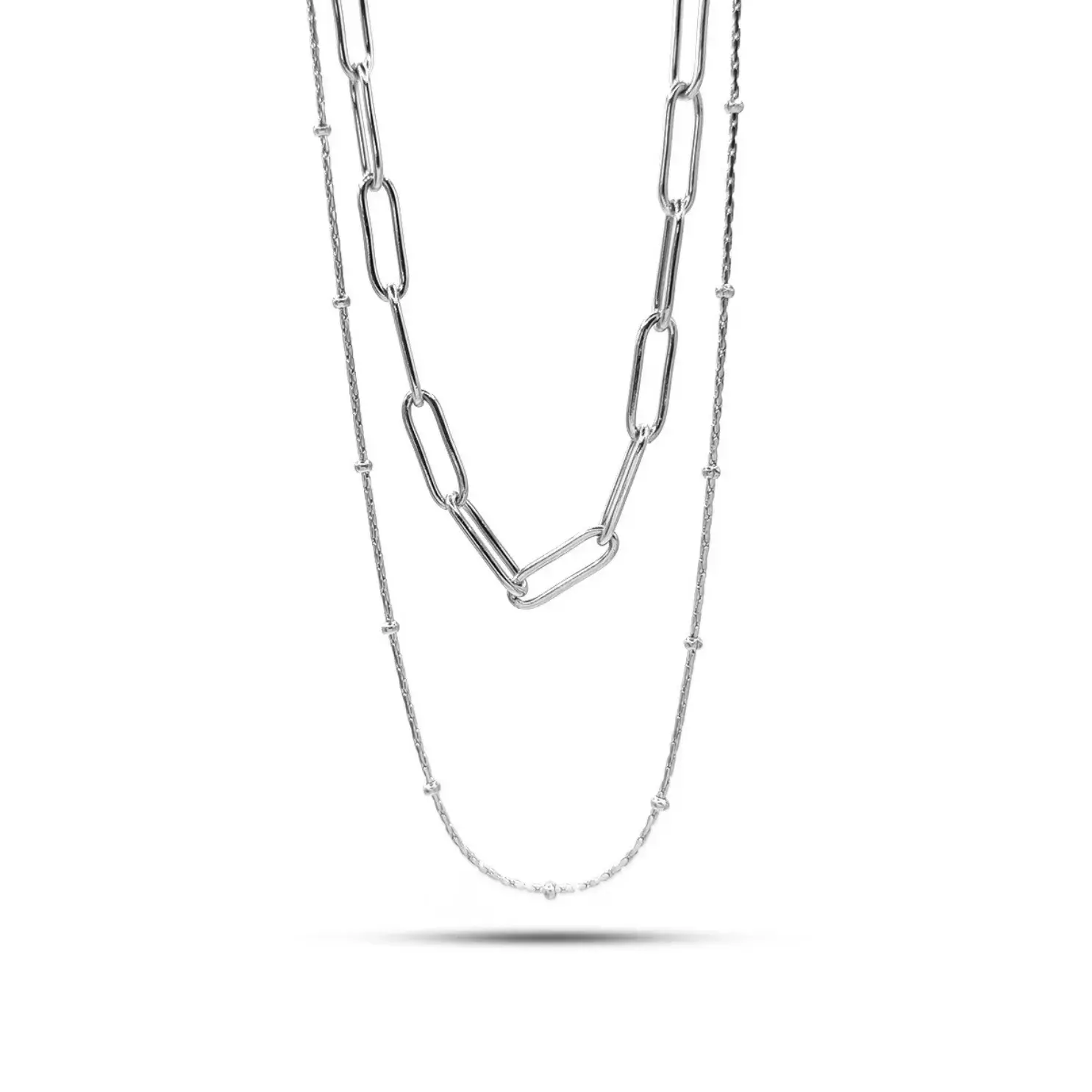 Collar Acero Cadena Doble Espiga Balin y Eslabon Oval