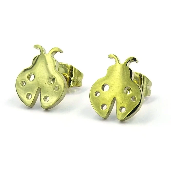Aretes Tipo Broquel Acero Dorado Catarina