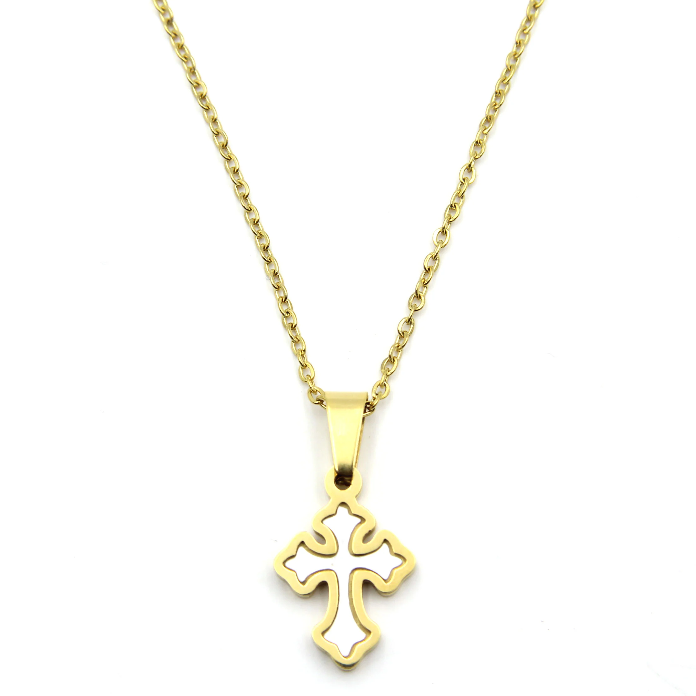 Collar Acero Dorado Cruz Madre Perla Religión
