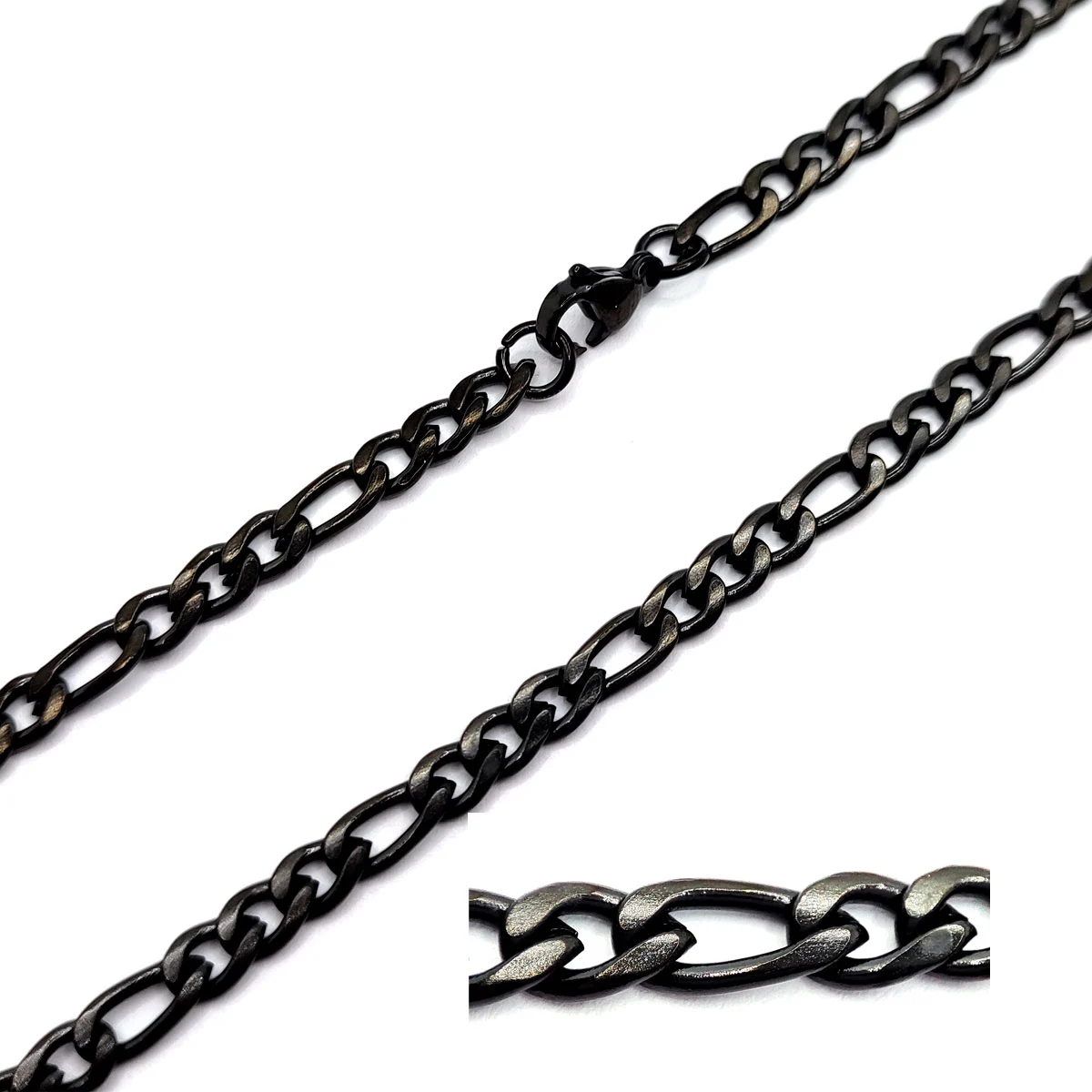 Cadena Acero Negro 3x1 Moda Simple Minimalista 4mm x 68cm