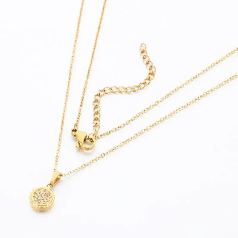 Collar Acero Dorado Mini Circulo Cristales Elegante