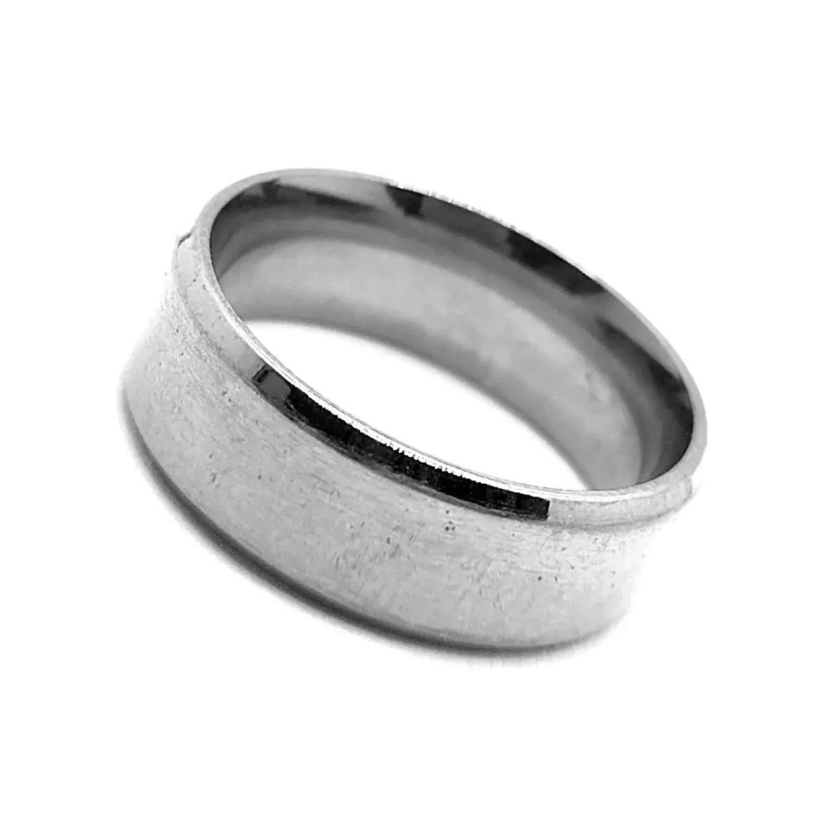 Anillo Acero Inox Plateado Argolla Satinado Biselado 8mm