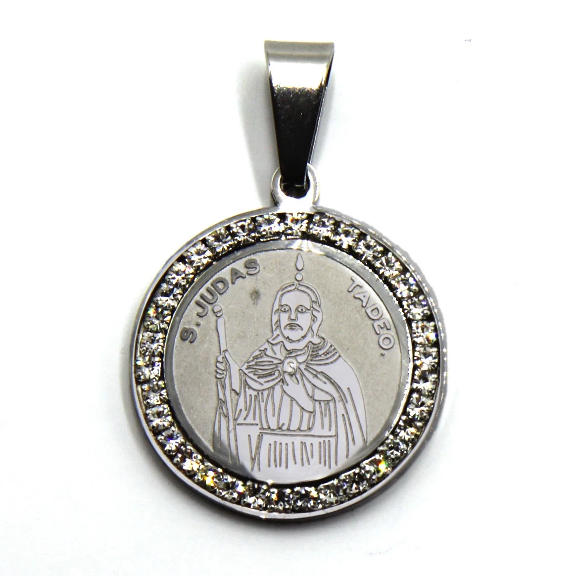 Dije Acero Plateado Medalla San Judas 22 mm Zirconia