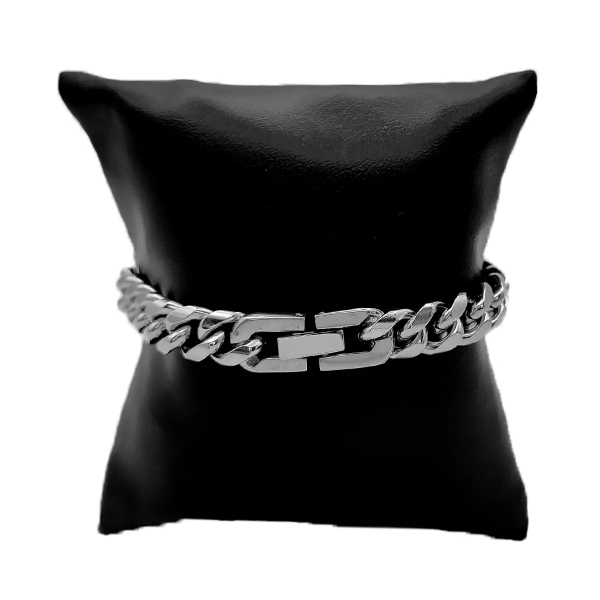 Pulsera Acero Plateado Cubana 8 mm Broche Moderno