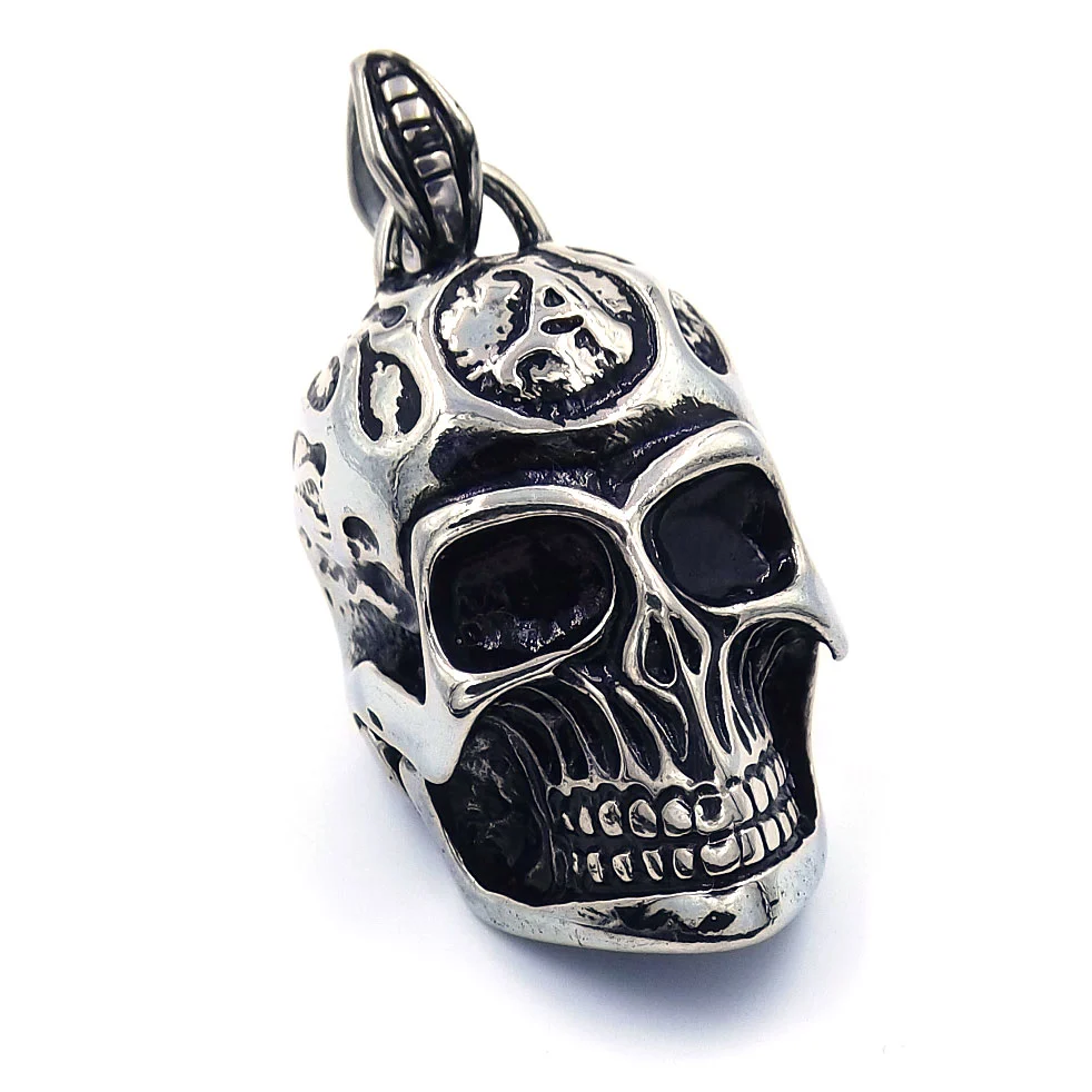 Dije Acero Gran Calavera Con Flamas Anarquia
