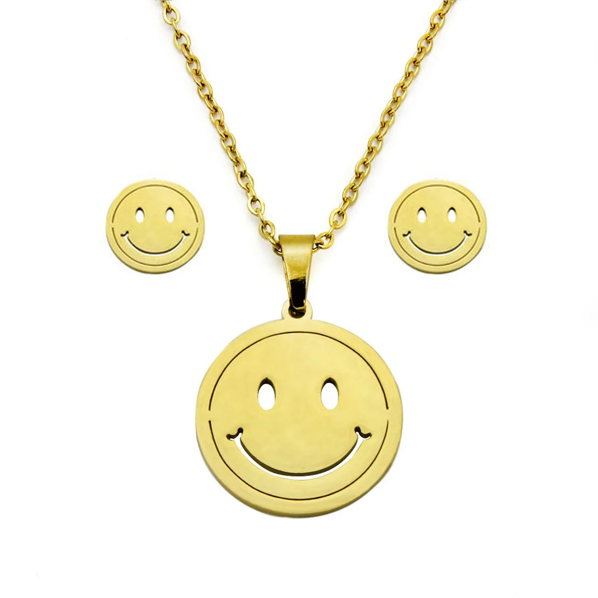 Set Joyeria Acero Dorado Happy Face Cara Feliz Lisa